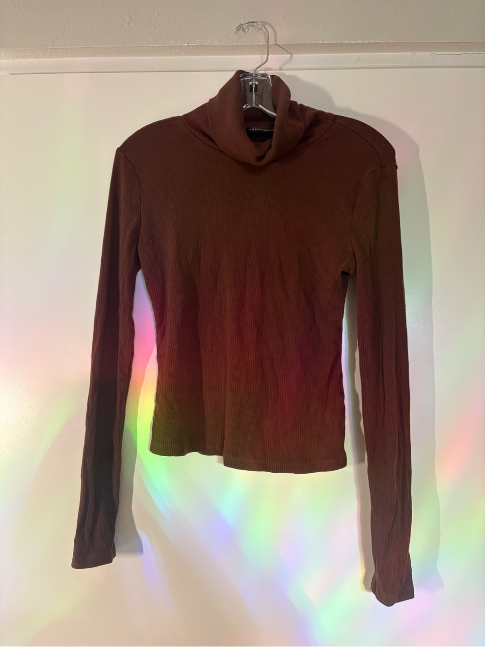 SHEIN Chocolate Brown Ribbed Turtle Neck Sweater